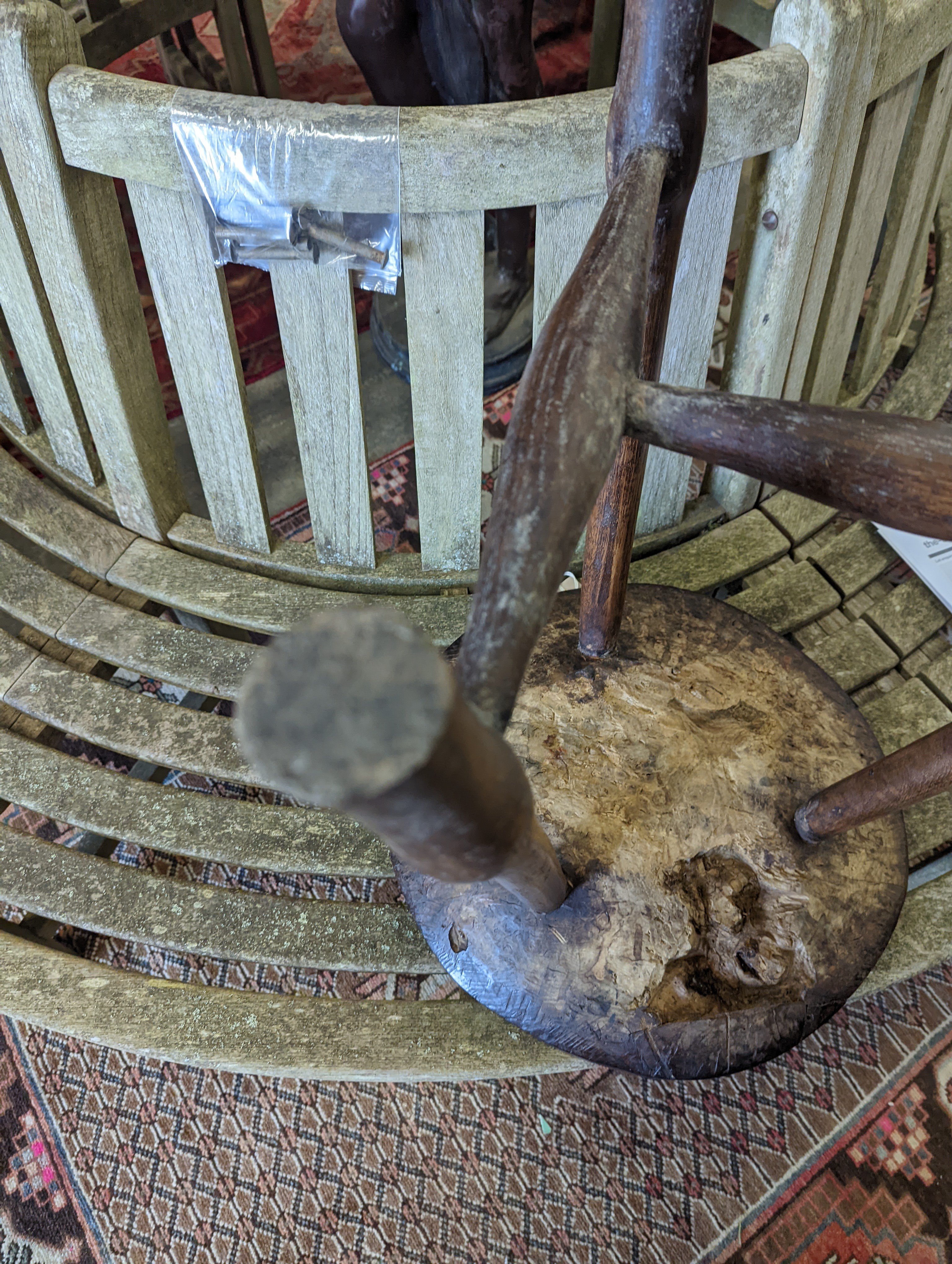 A late 18th / early 19th century circular burr elm and ash cricket table, diameter 60cm, height 62cm